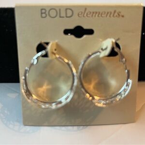 Bold Element’s Filigree Cut Out Design, Silver Tone Hoop Pierced Earrings, NWT